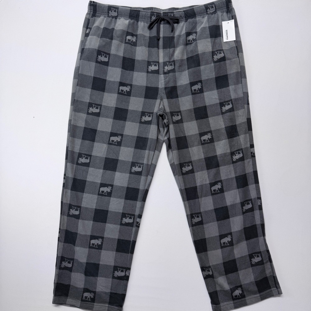Sonoma Mens XXL Grey Black Buffalo Plaid Moose Microfleece Pajama Pants NWT